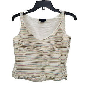 Ann Taylor Women's Linen & Silk Blend Retro 70s Stripe Cropped Shell Tank Size 6